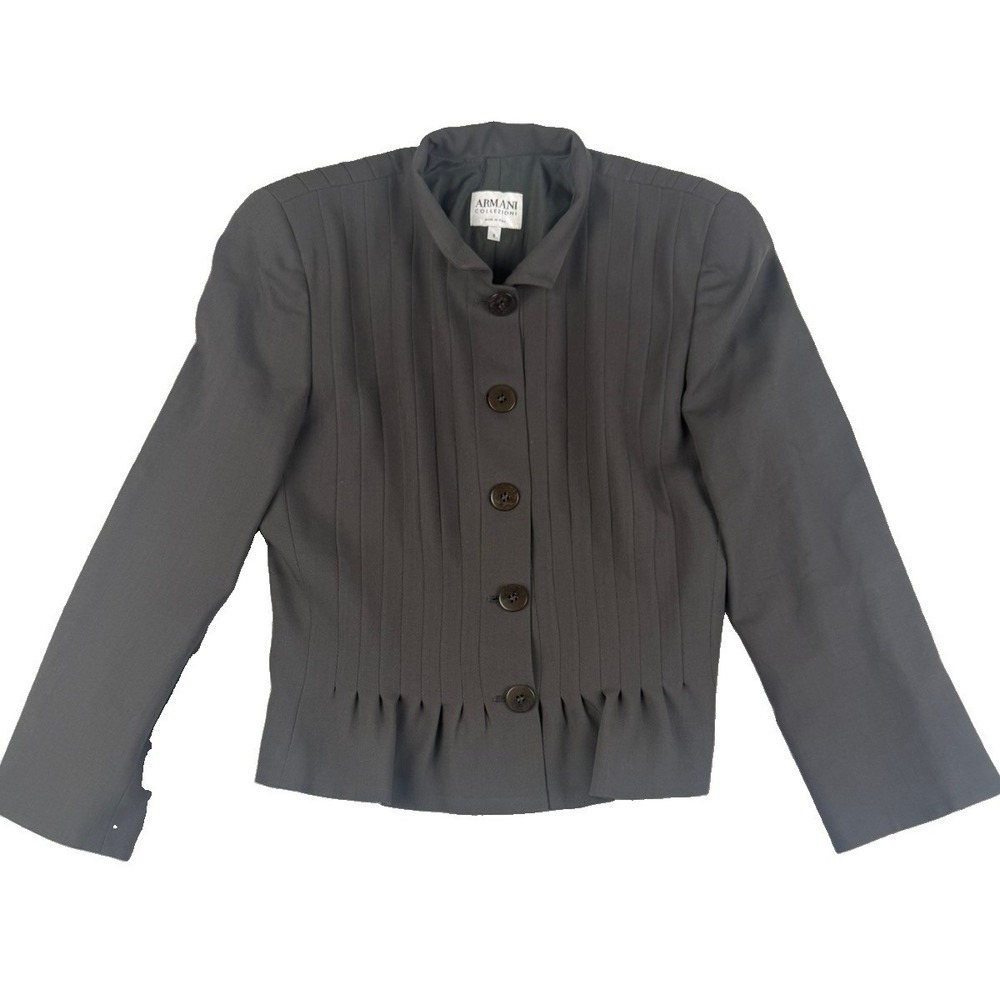 Armani Collezioni Womens 8 Blazer 100% Virgin Wool Pleated Made Italy Gray